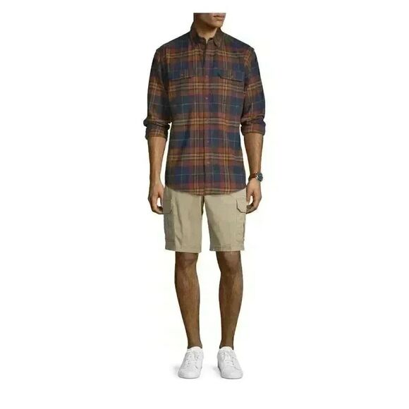George Men's Tan Stone Wash Cotton/Spandex Cargo At the Knee Shorts NEW - Picture 3 of 10